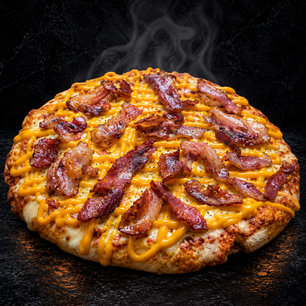 Pizzeta con cheddar y panceta